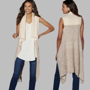 Soft Surroundings Sleeveless Open Front Draped Vest Fuzzy Cardigan Shawl L/XL